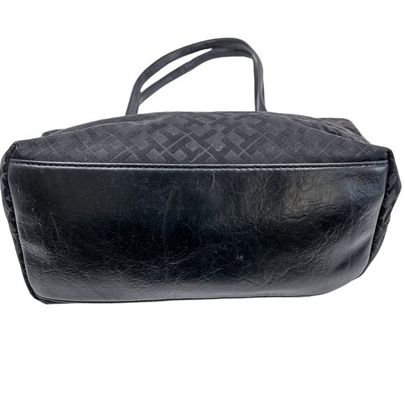 Tommy Hilfiger Tote Black Fabric Bag Allover Monogram Pockets Preppy Shopper - Picture 5 of 15